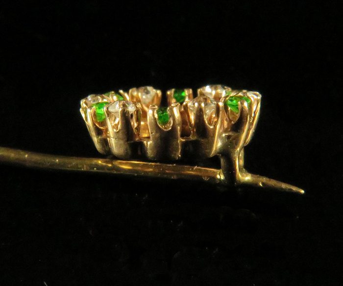Gold Demantoid and Diamond Stickpin