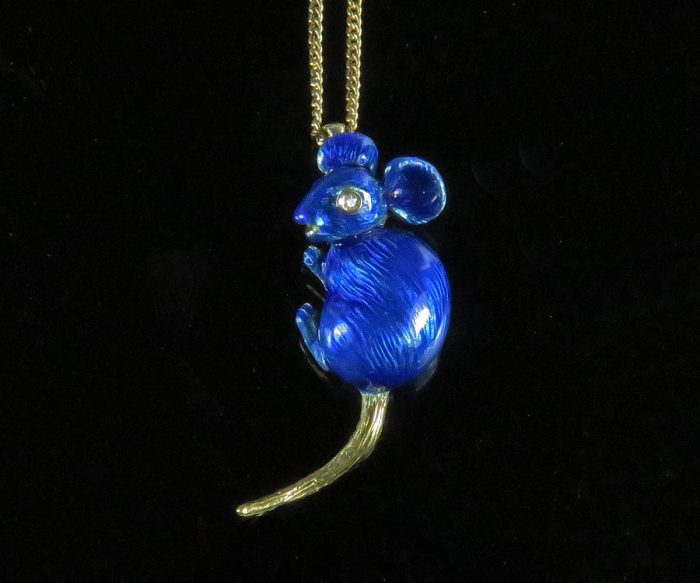 Gold and Enamel Mouse Pendant
