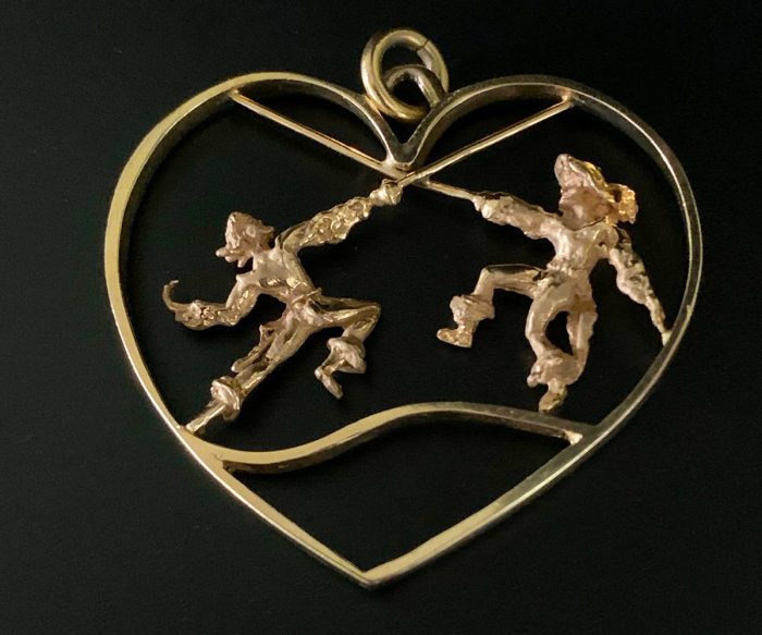 Gold Musketeer Swordsman Heart Pendant