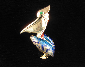 Gold and Enamel Pelican