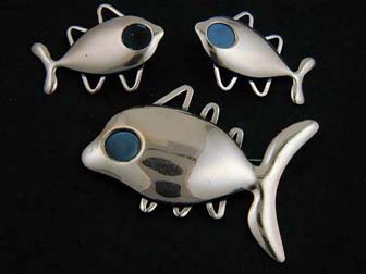Set Copper Fish Earrings Pin