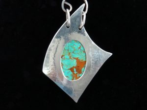 Sterling Handmade Modernist Pendant with American Turquoise on Handmade Chain