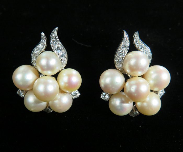 Platinum Pearl and Diamond Earrings
