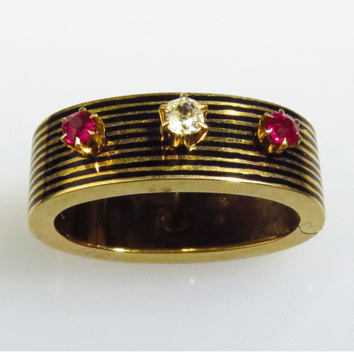 Victorian Gold Cravat Pin w/Rubies and Diamond
