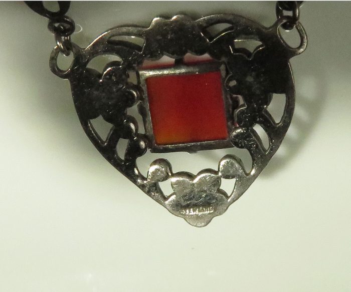 Sterling Marcasite and Carnelian Heart Necklace