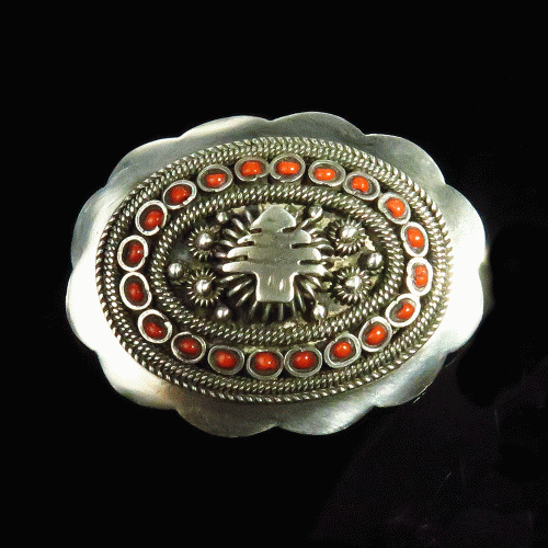 Handmade Sterling and Coral Brooch