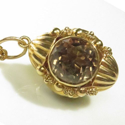 Etruscan Revival Style Gold and Smoky Quartz Charm