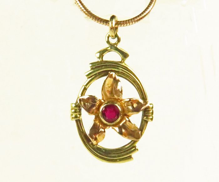 Two Tone Gold Ruby Flower Pendant