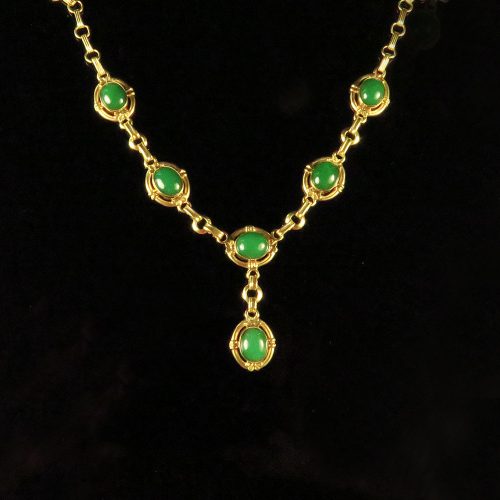 1940's Rose Gold Green Onyx Necklace