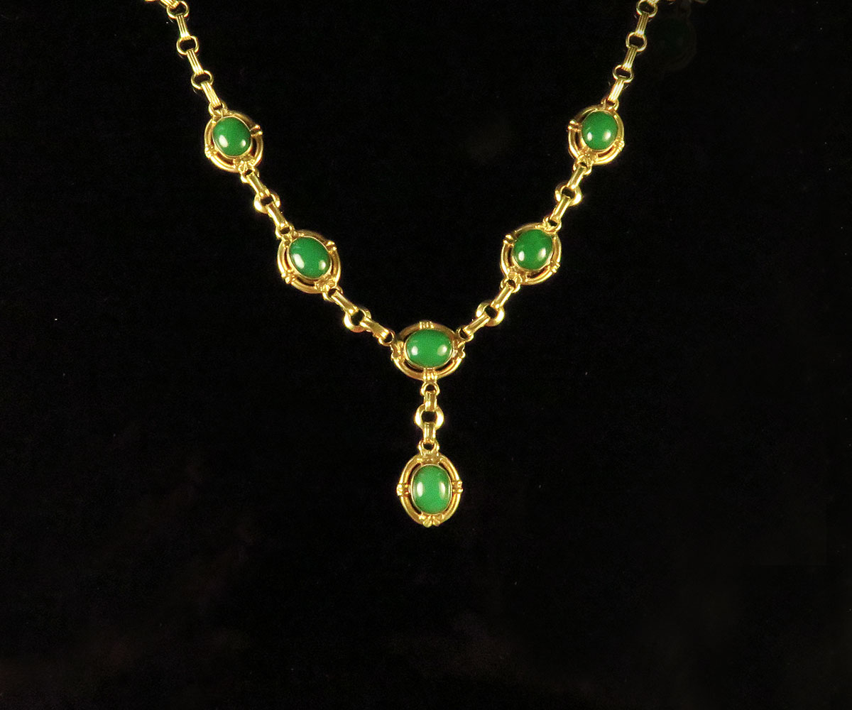 Gold & Dark Green Necklace Set - HRISHA JEWELS - 4121944