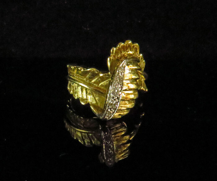 Gold Fern Leaf and Diamond Ring