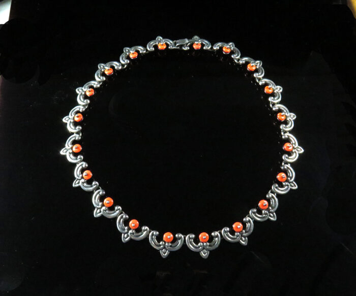 Sterling and Coral Glass Necklace by Los Costillo