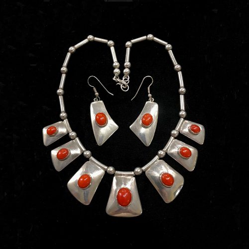 Sterling Coral Necklace and Earrings