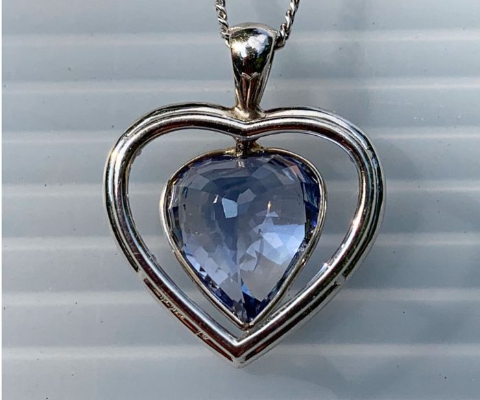 Custom White Gold Sapphire Heart Pendant