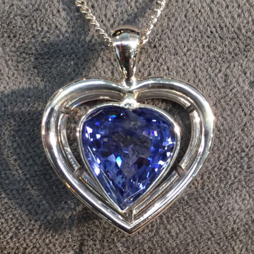 Custom White Gold Sapphire Heart Pendant