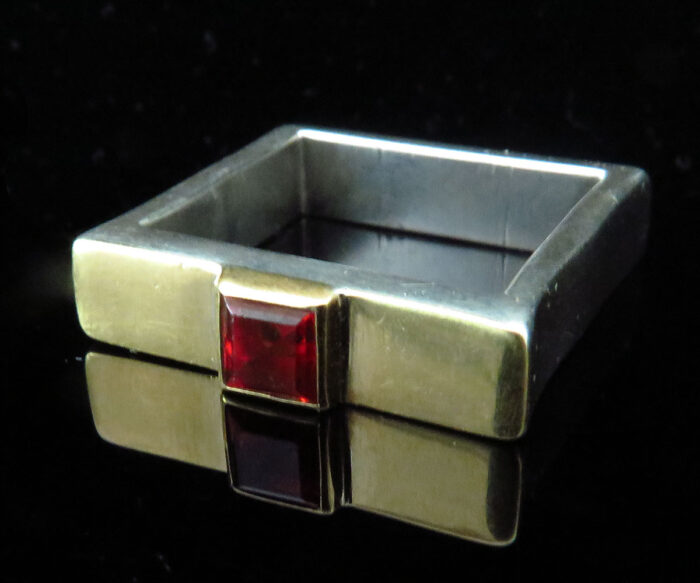 Gold and Silver Square Garnet Ring