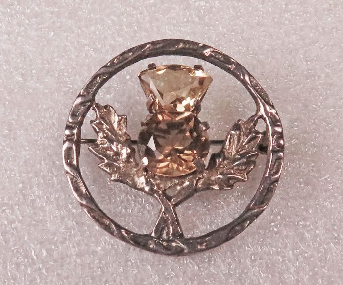 Scottish Sterling Silver Thistle Pin with Citrine