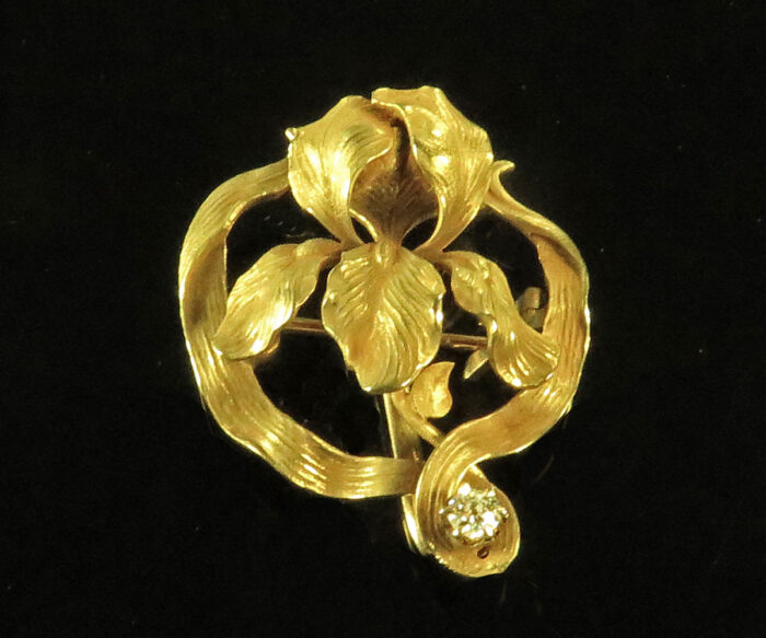 Art Nouveau Gold Iris Brooch with Diamond - Koblenz & Co. Antique ...
