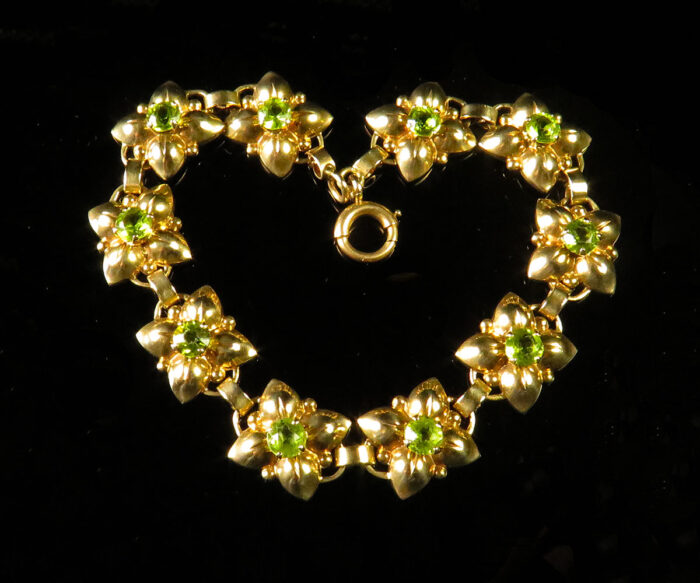 Vintage Gold and Peridot Bracelet by Newark Jeweler