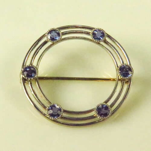 Edwardian Platinum Topped Circle Pin with Sapphires