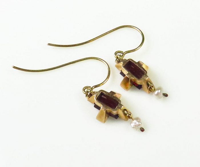 Victorian Gold Garnet and Pearl Earrings