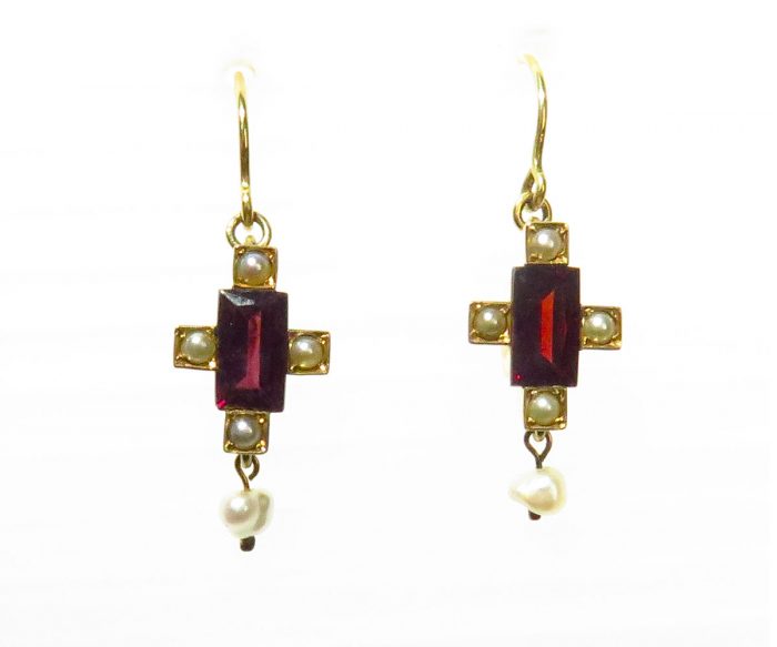 Victorian Gold Garnet and Pearl Earrings