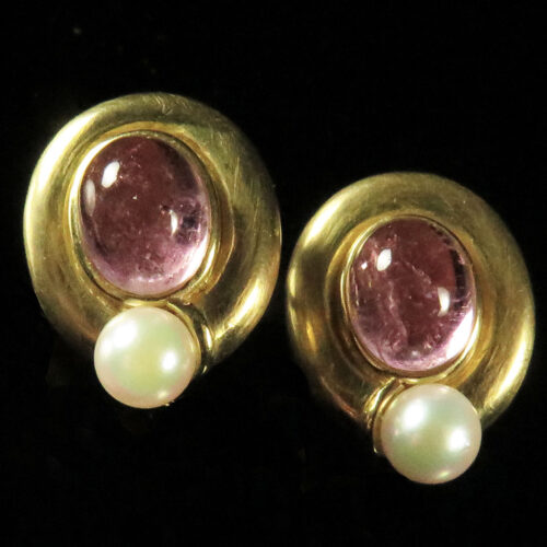 Mings Gold Tourmaline and Pearl Earrings