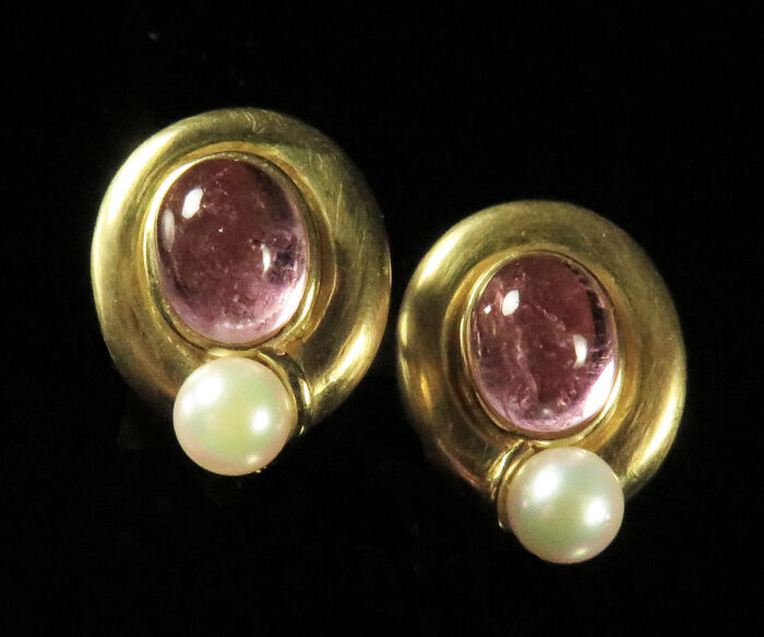 Mings Gold Tourmaline and Pearl Earrings