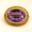 Gold Amethyst Brooch with Twisted Wire Frame