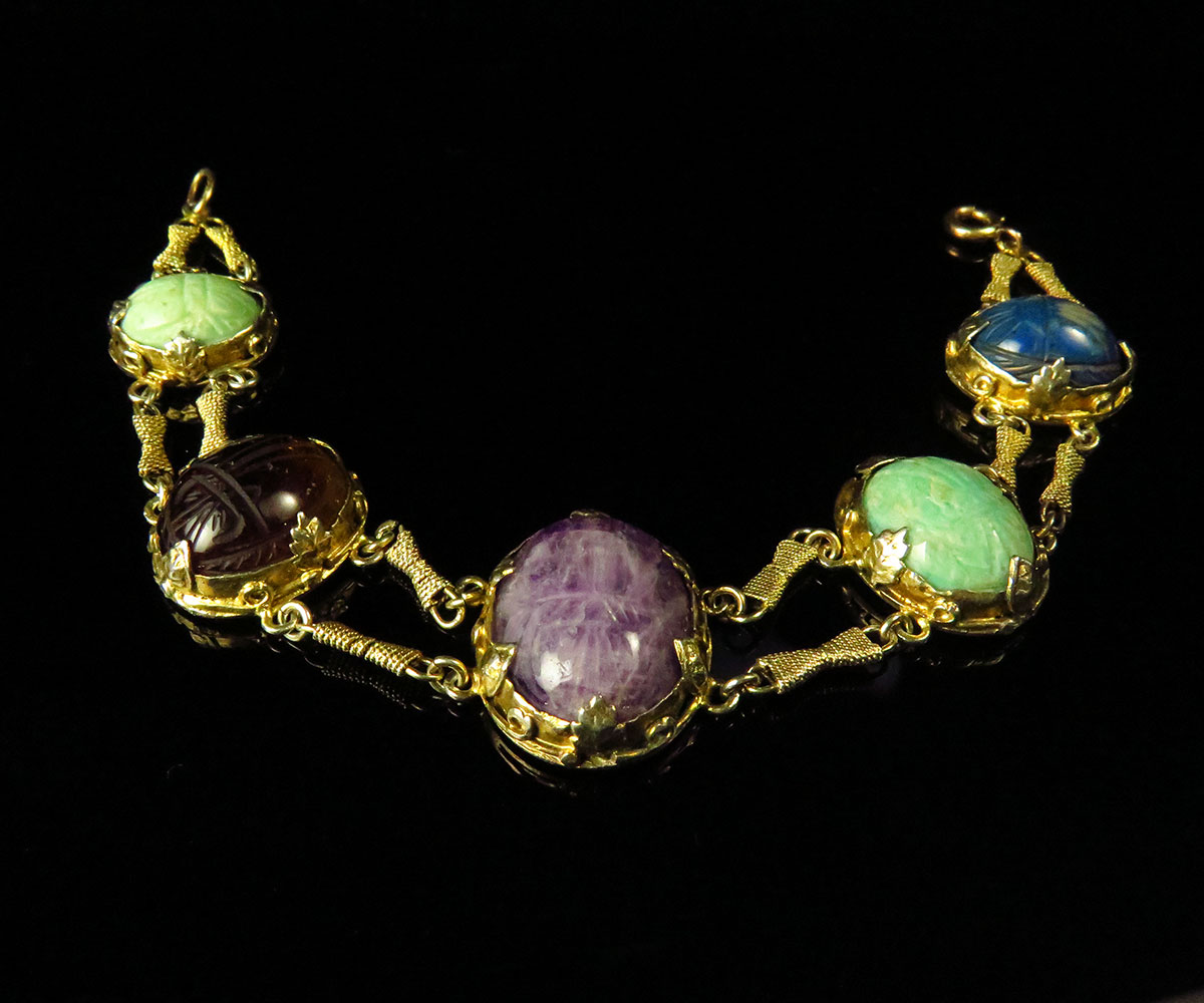 Arts & Crafts Silver Gilt Gemstone Scarab Bracelet - Koblenz & Co. Antique  & Estate Jewelry