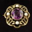 Gold Amethyst and Pearls Brooch by Newark Jeweler