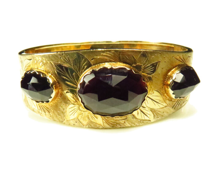 Dutch Gold Bangle with Large Rosecut Garnets