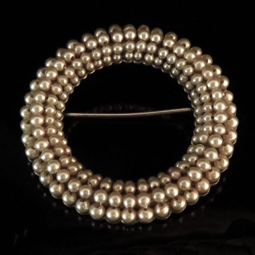 Ciner Sterling Circle Pin with Faux Pearls