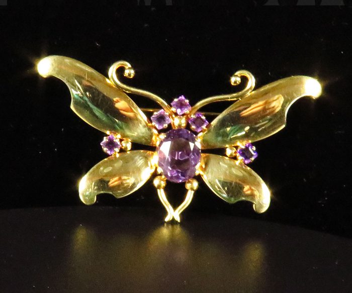Retro Rose Gold & Amethyst Butterfly Pin