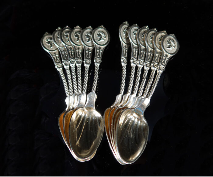 12 American Coin Silver Ice Cream Spoons by Kidney & Johnson