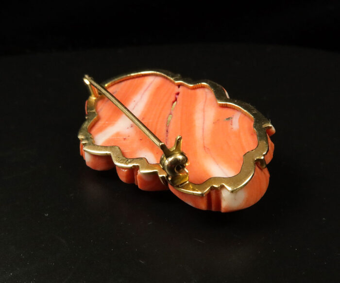 Carved Coral Rose Brooch in 14K