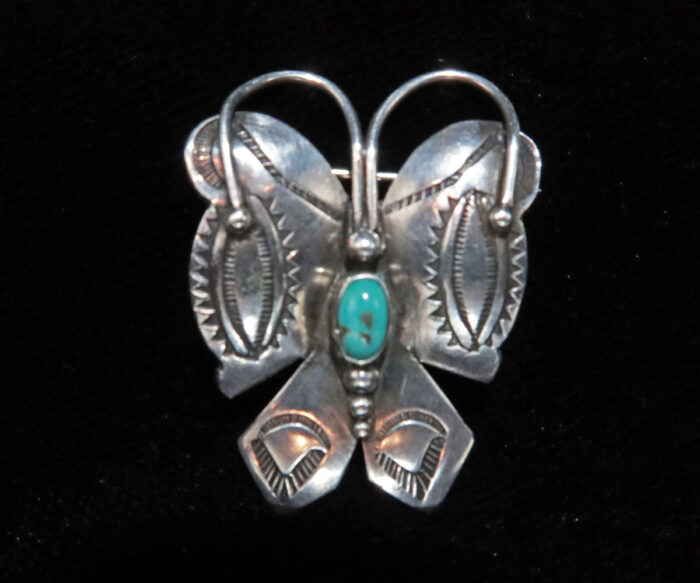 Sterling Native American Butterfly Pin with Turquoise