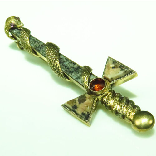 Victorian Scottish Gold Sword and Snake Brooch