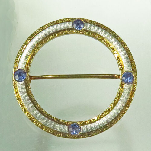 Vintage Gold and Sapphire Circle Pin by Krementz