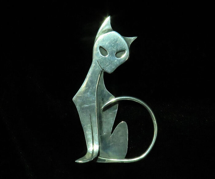 Modernist Sterling Cat Pin by Phyllis