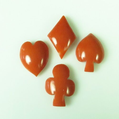 4 Pieces of Carved Coral Playing Card Suits
