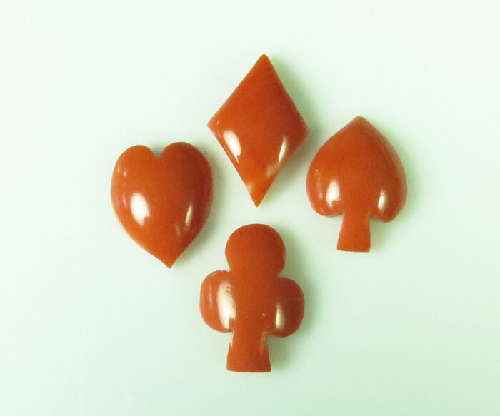 4 Pieces of Carved Coral Playing Card Suits