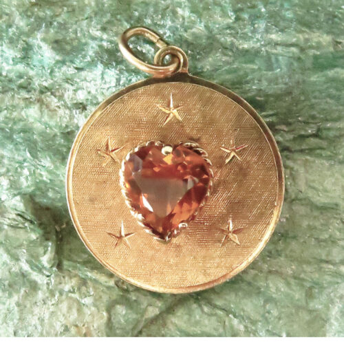 Gold Charm Pendant with Heart Shaped Citrine