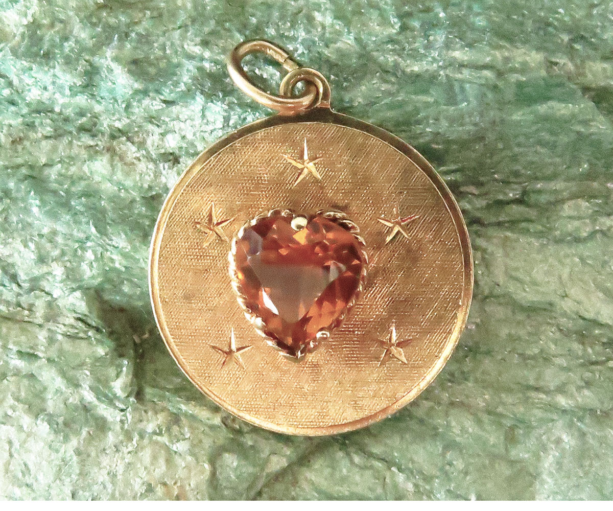 Gold Charm Pendant with Heart Shaped Citrine