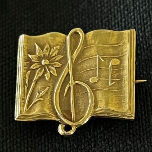 Gold Musical Book Medal Brooch