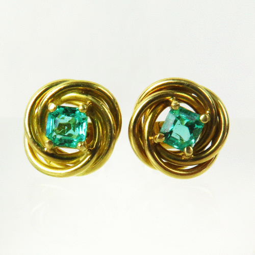 18K Colombian Emerald Loveknot Stud Earrings