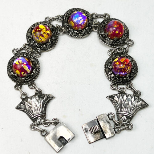 Vintage Egyptian Silver Bracelet with Art Glass