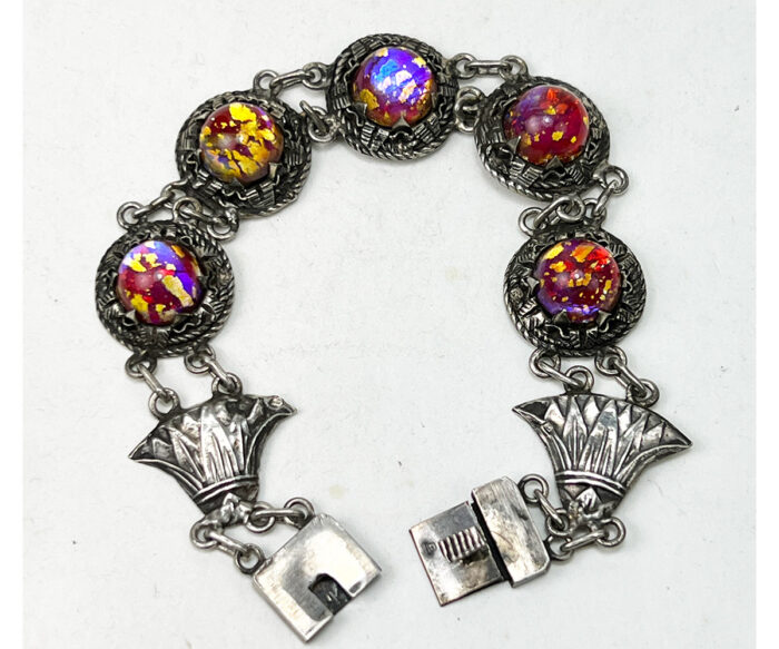 Vintage Egyptian Silver Bracelet with Art Glass