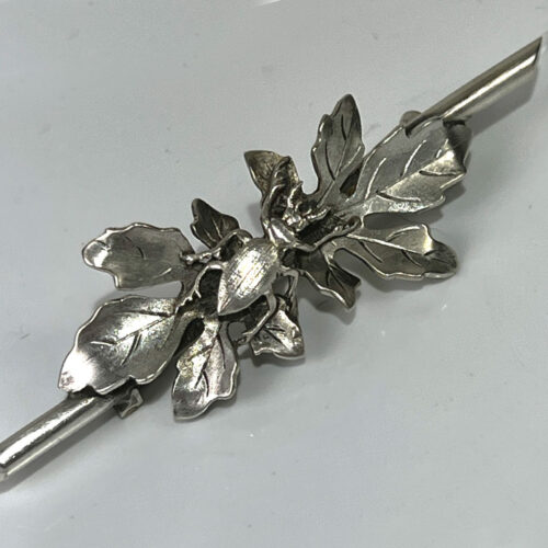 Late Victorian sterling brooch with beetle on a leaf by George Sheibler