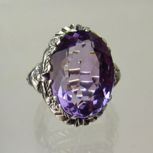 Sterling Amethyst Ring with Grotesque Faces